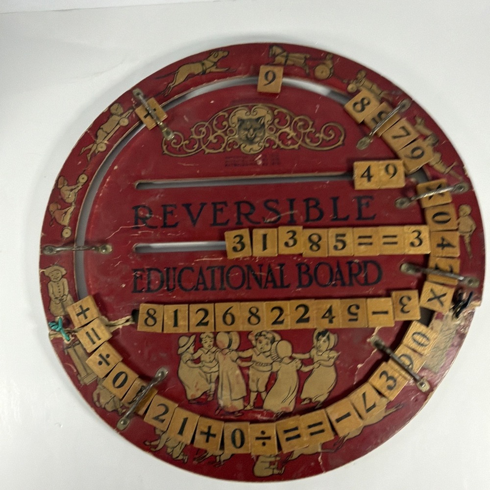 Antique Wooden Reversible Math Learning Board Primitive Classroom Teaching Toy - Picture 8 of 10